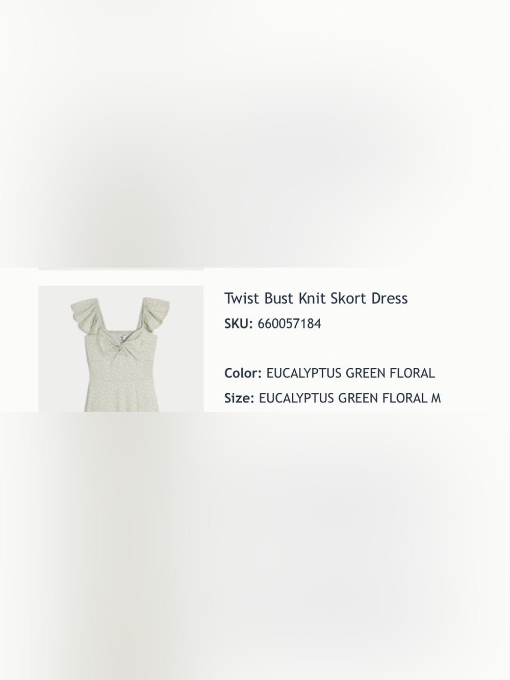 Hollister Twist Bust Knit Skort Dress | Eucalyptus Green Floral | NWOT - Picture 4 of 4